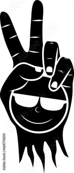 Fototapeta silhouette and vector illustration design of two fingers forming a peace symbol accompanied by a smile emoticon