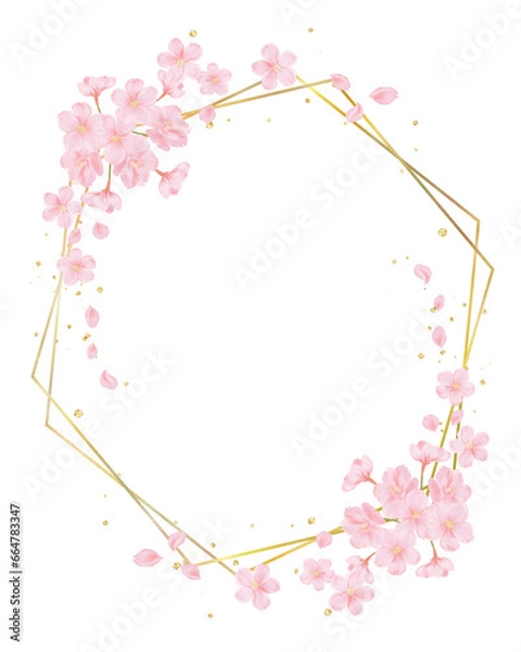 Obraz 桜と金の六角形フレーム