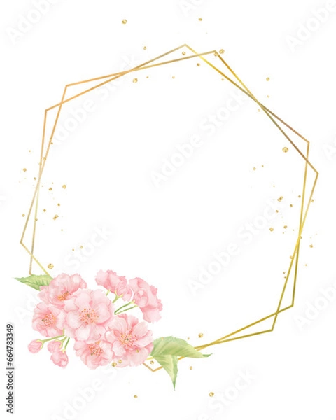 Obraz 八重桜と六角形の金フレーム