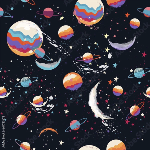 Obraz Abstract vector futuristic pattern with colorful planets