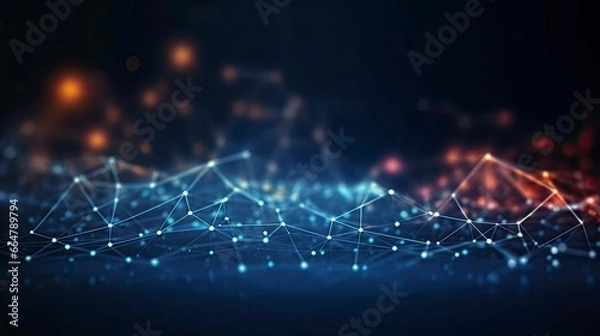 Fototapeta Abstract connected dots and lines. Motion of digital data flow.