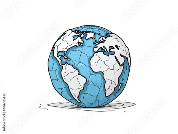 Obraz Doodle Earth with crack lines, cartoon sticker, sketch, vector, Illustration, minimalistic