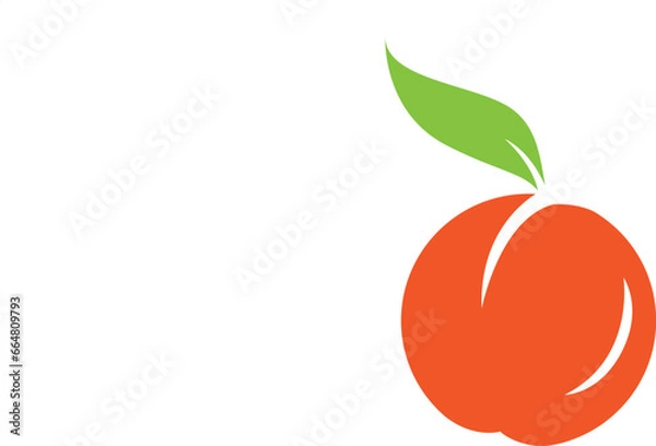 Fototapeta Peach cartoon vector. Doodle peach with leaves icon. Peach fruit in shape of heart isolated on white background. Farm, natural food, fresh fruits.