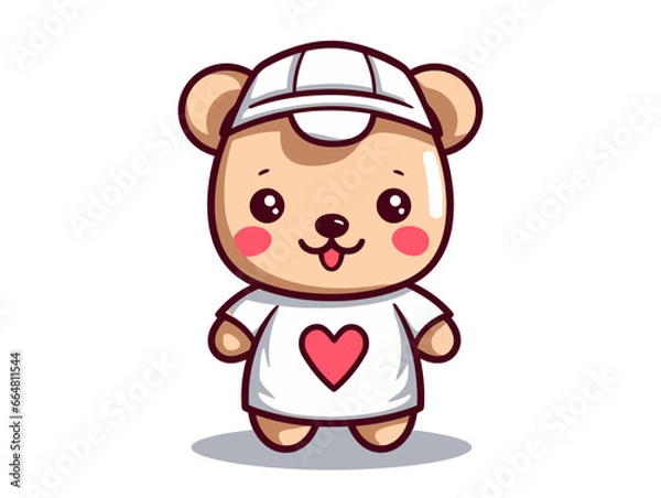 Fototapeta Doodle Teddy bear in nurse hat, cartoon sticker, sketch, vector, Illustration, minimalistic