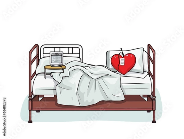 Fototapeta Doodle Hospital bed with CPR functions, cartoon sticker, sketch, vector, Illustration, minimalistic