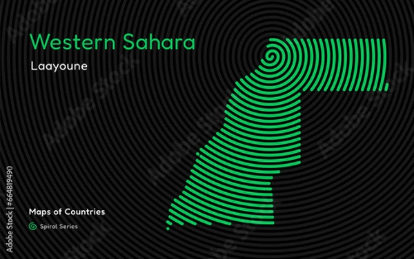 Fototapeta Abstract Map of Western Sahara in Circle Spiral Pattern with a Capital of Laayoune. African Set.