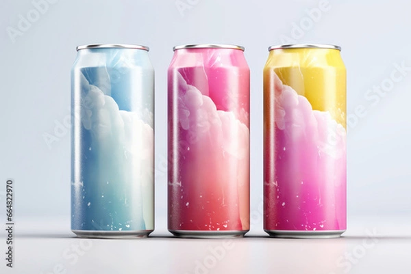 Obraz Three Soda Cans With Drops Mockup ai generated