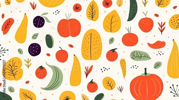 Fototapeta Abstract vegetables pattern. Hand drawn doodle vegetarian food. Vegetable kitchen illustration concept.