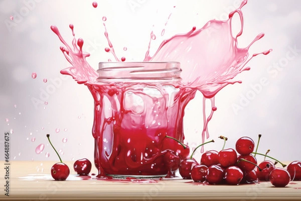 Fototapeta Fresh cranberries and a splash of cranberry juice