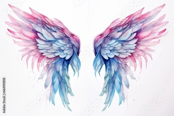 Obraz Beautiful magic watercolor blue pink wings.