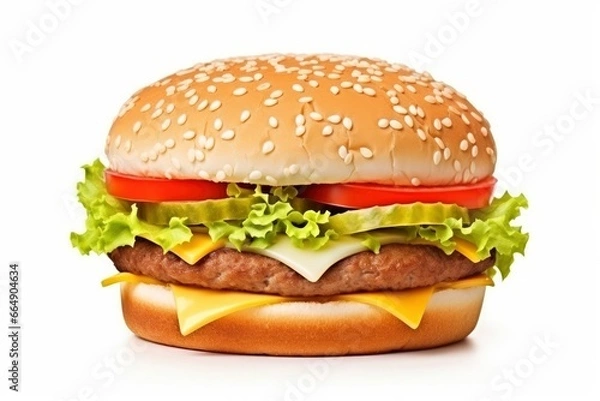Fototapeta Hamburger isolated on white background.