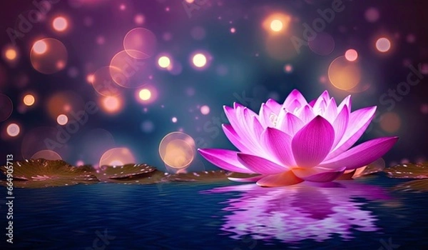 Obraz Lotus Pink light purple floating light sparkle purple background.
