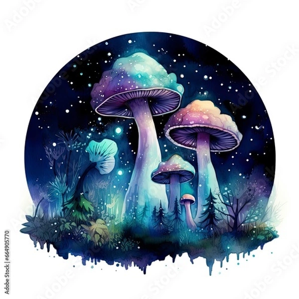 Obraz Watercolor Magical Mushrooms for T-shirt Design.