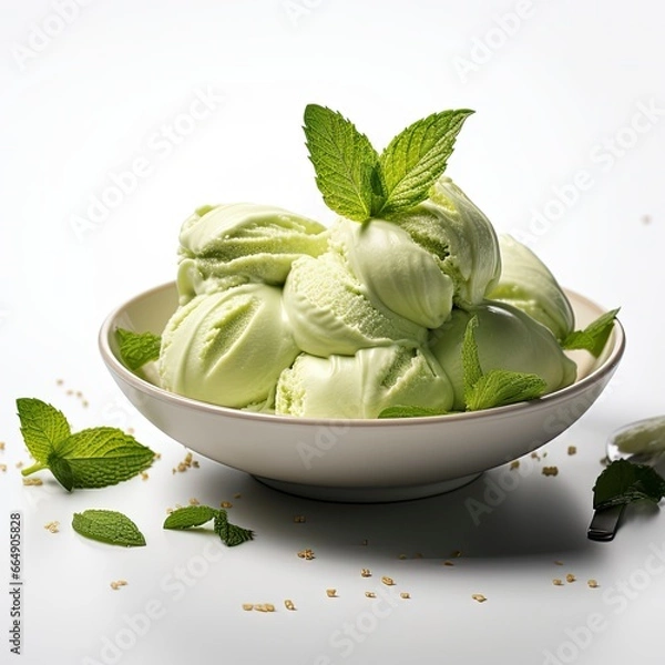 Obraz Matcha ice cream dessert on white background.
