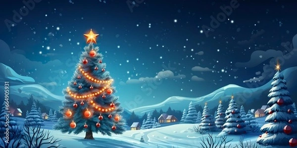 Obraz House with Christmas tree in winter for Merry Christmas and Happy New Year.