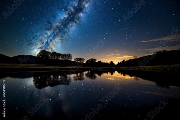 Obraz Milky Way Reflected on Lake.