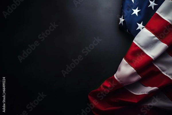 Obraz United States flag on dark background with text space. Concept of celebrating Labor Day, US presidential election,veterans day