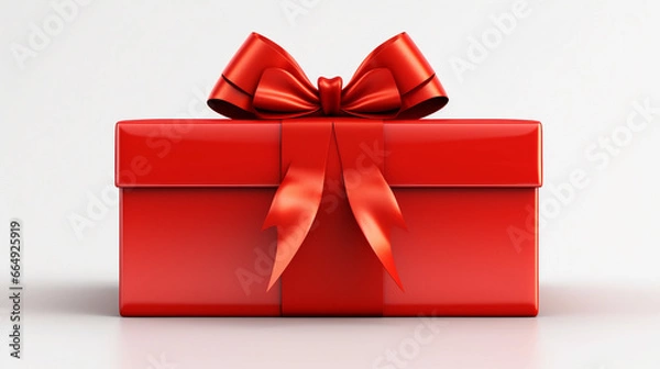 Obraz Open red gift box or red present box with red ribbons and bow isolated on white background with shadow 3D rendering