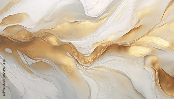 Fototapeta abstract wave shape background with a combination of white and gold. Wavy background with gold texture. Generative AI