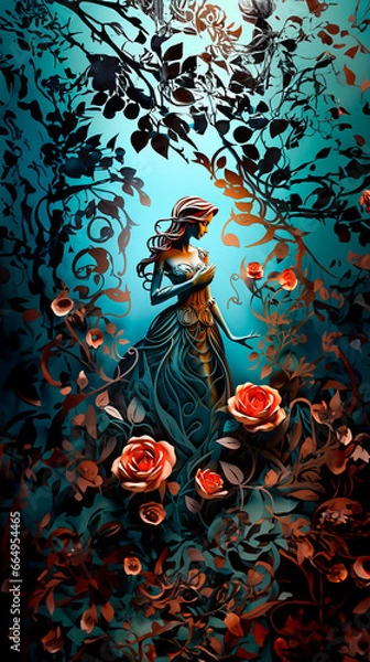 Fototapeta Relief of a young woman with roses, Generative AI