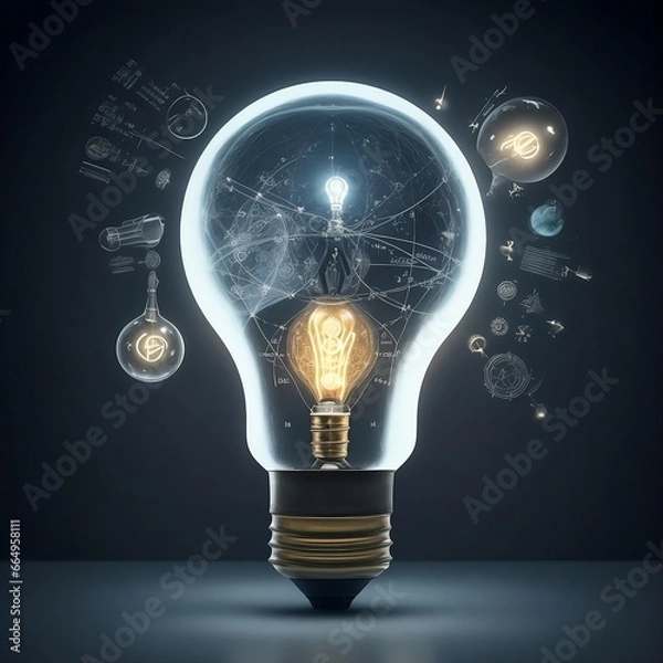 Fototapeta The symbolic connection of a brain-shaped filament in a light bulb.