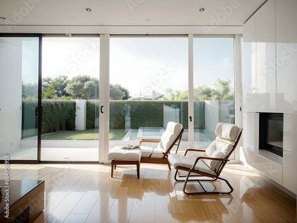 Obraz Experience the epitome of modern interior design with a living room that showcases chic furnishings and a seamless blend of form and function.