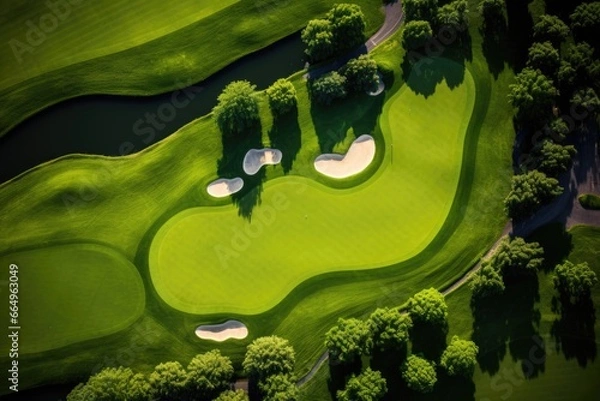 Fototapeta overhead view of a green golf course