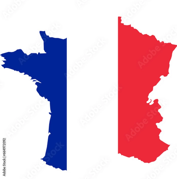 Fototapeta A contour map of France. Graphic illustration on a white background with the national flag superimposed on the country's borders