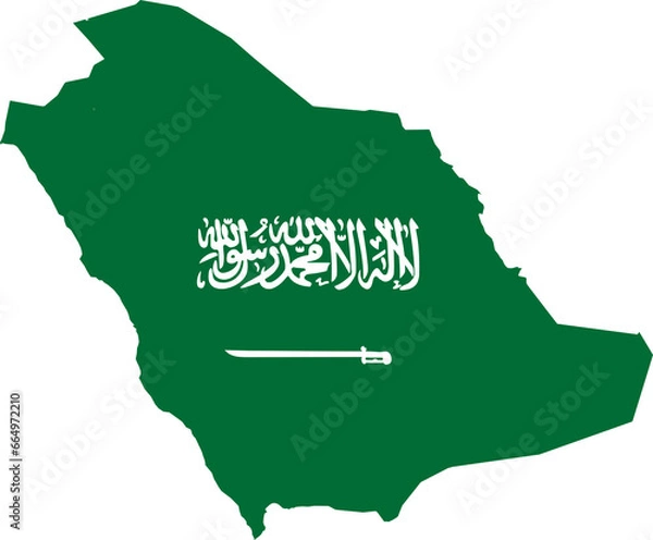 Fototapeta A contour map of Saudi Arabia. Graphic illustration on a white background with the national flag superimposed on the country's borders