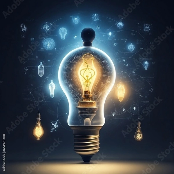 Fototapeta A light bulb symbolizing logic amidst equations.