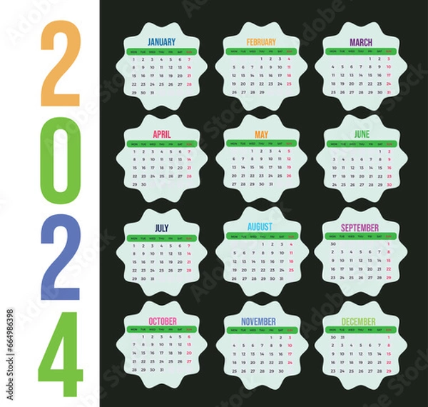 Obraz 2024 new year calendar design