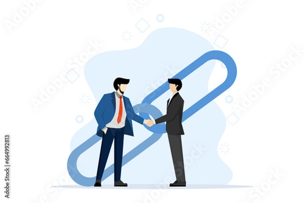 Fototapeta handshake concept, link as strong unity and cooperation, building partnership or cooperation in business. company agreement or contract. Vector illustration on white background.