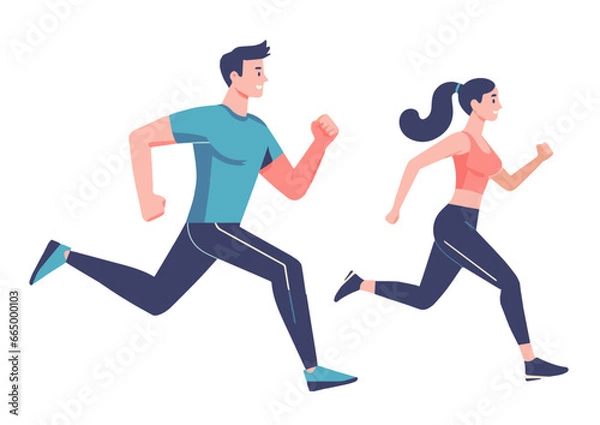 Obraz ランニングをする男女のカップルｰ白背景