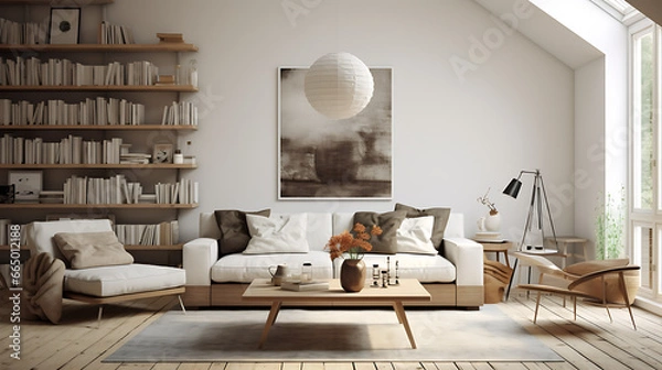 Fototapeta Scandinavian home interior design of modern living room