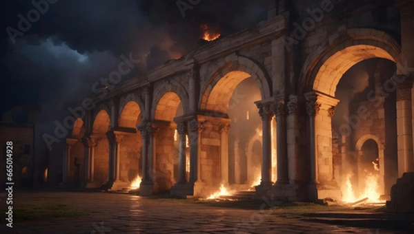 Fototapeta ancient classic architecture stone arches fires, background