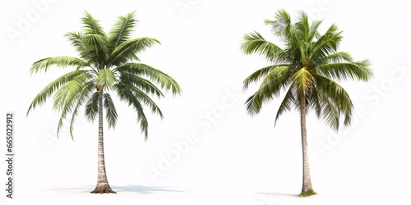 Obraz On a blank white surface, stands a solitary coconut palm tree—a representation of tropical allure..