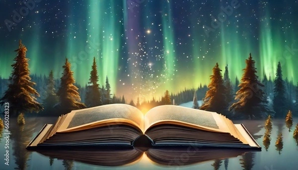 Fototapeta libro en aurora boreal