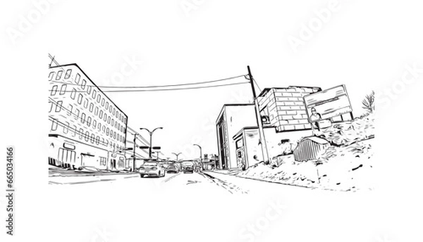 Fototapeta Building view with landmark of Sherbrooke is the city in Canada. Hand drawn sketch illustration in vector.