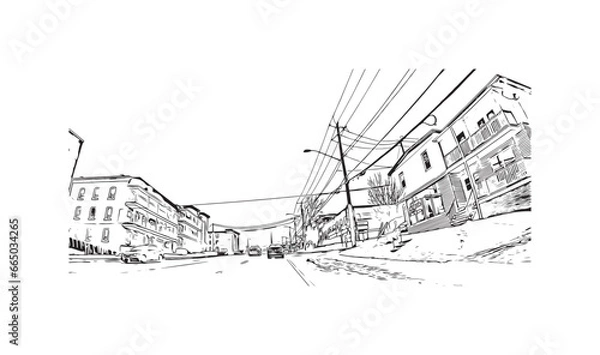 Obraz Building view with landmark of Sherbrooke is the city in Canada. Hand drawn sketch illustration in vector.