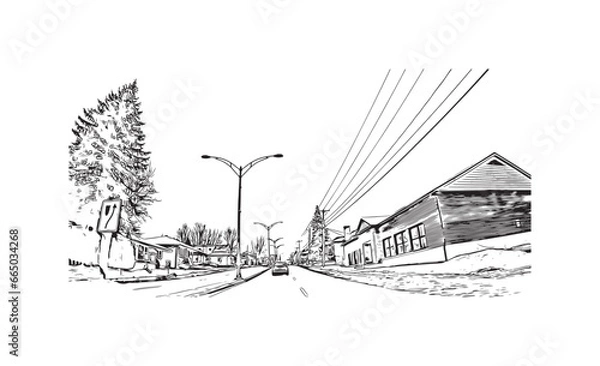 Fototapeta Building view with landmark of Sherbrooke is the city in Canada. Hand drawn sketch illustration in vector.