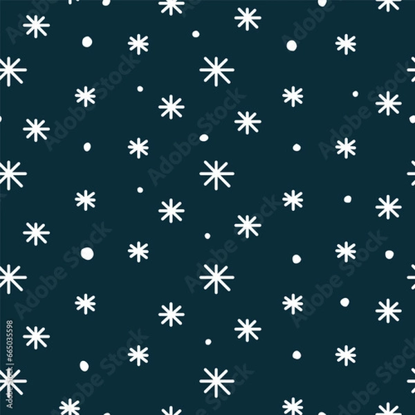 Fototapeta Seamless pattern with doodle snowflakes.