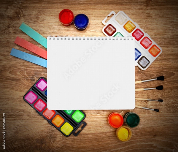 Fototapeta Notebook and school tools.