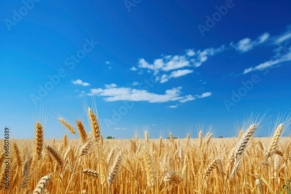 Obraz Wheat field under blue sky.