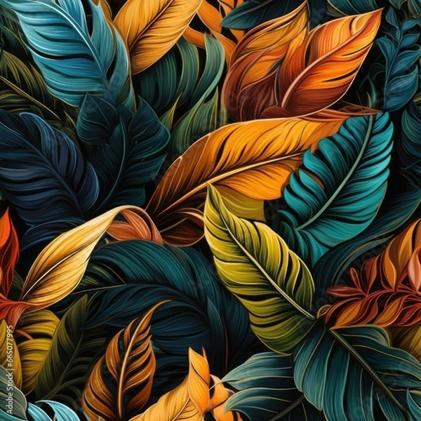 Fototapeta Exotic tropical leaves, Natural pattern with jungle plants, seamless pattern background