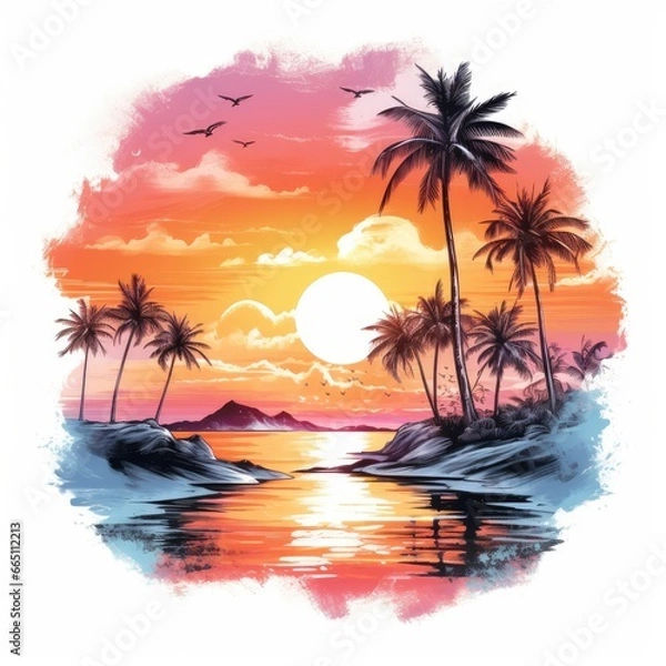 Fototapeta Tropical sunset for t-shirt design.