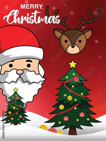 Obraz Red vector flat Christmas party vertical poster template