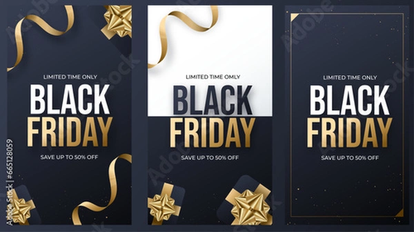 Fototapeta Set of sale black friday, website store banner templates. Banners for online shopping.