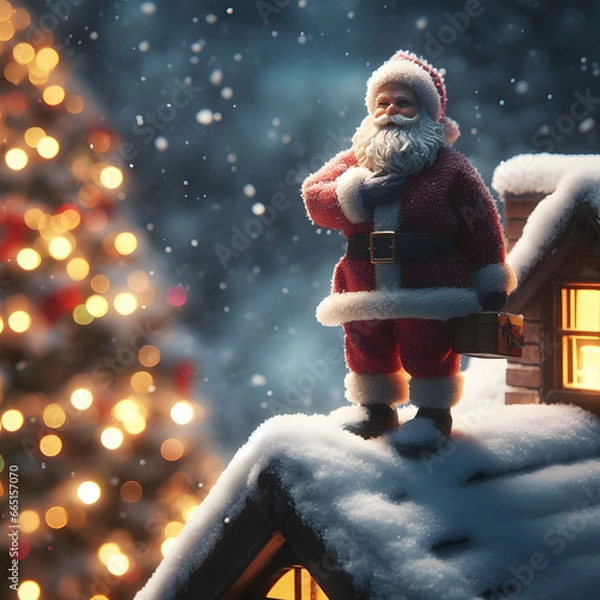 Obraz Santa Claus on rooftop