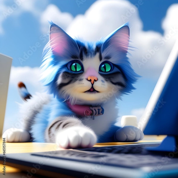 Obraz cat with laptop