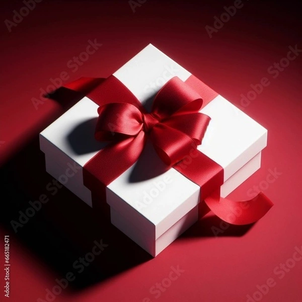 Fototapeta a gift box with a red bow. IA Generativa